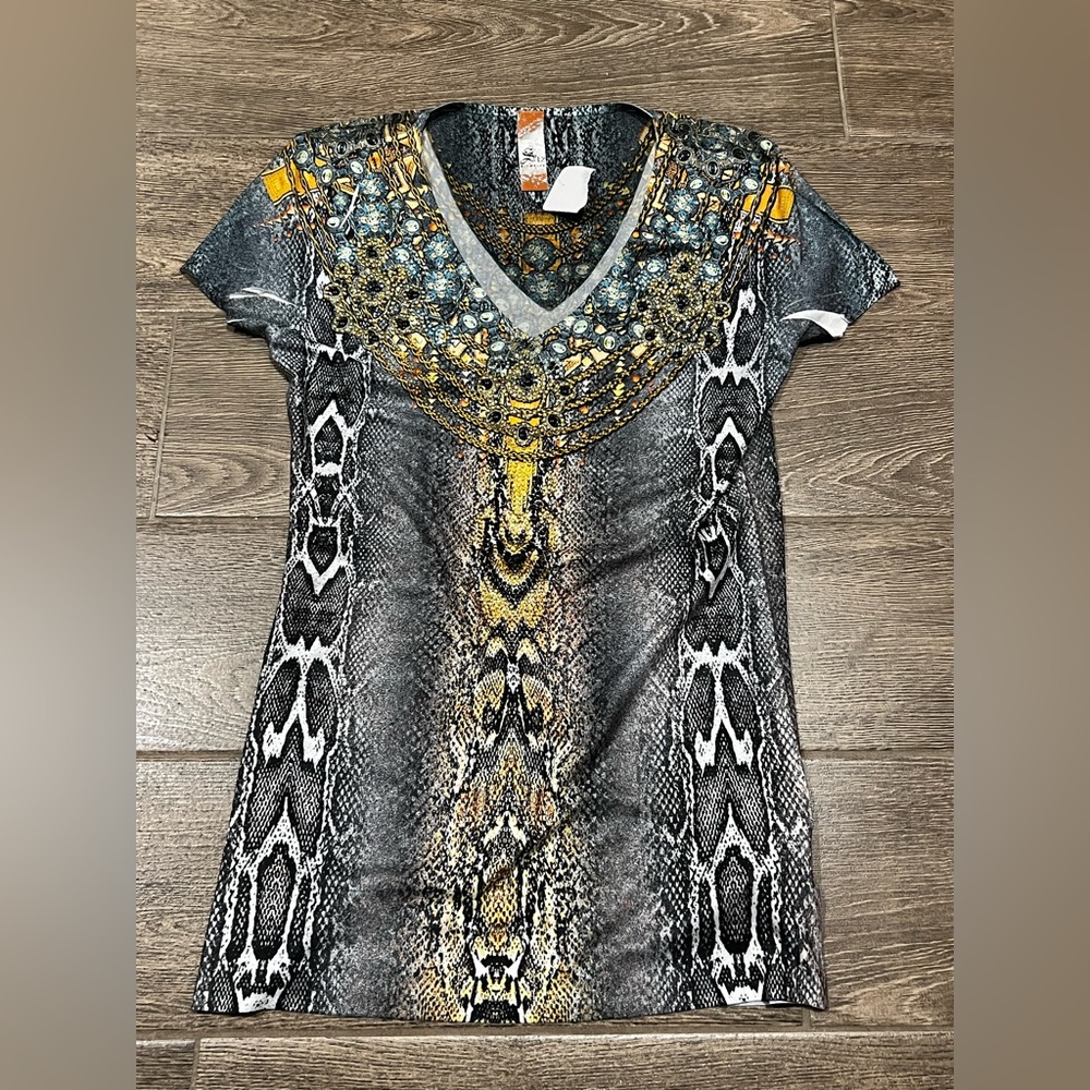 S12 / S Twelve Rhinestone Snakeskin Print Tee – Size Small – Y2K Glam